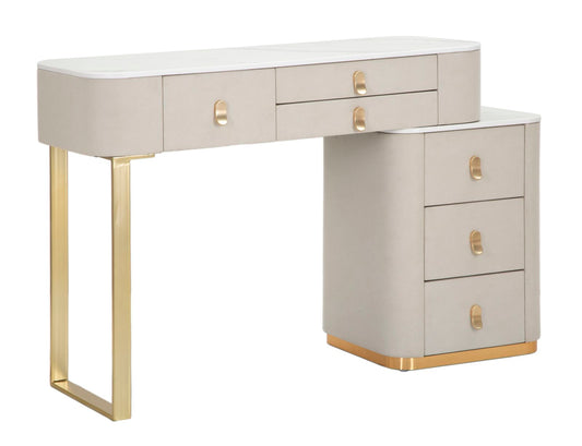 Buy Wooden and MDF makeup table, with 6 drawers, Beauty Cream / Gold, L120x40xH75 cm online, best price, free delivery