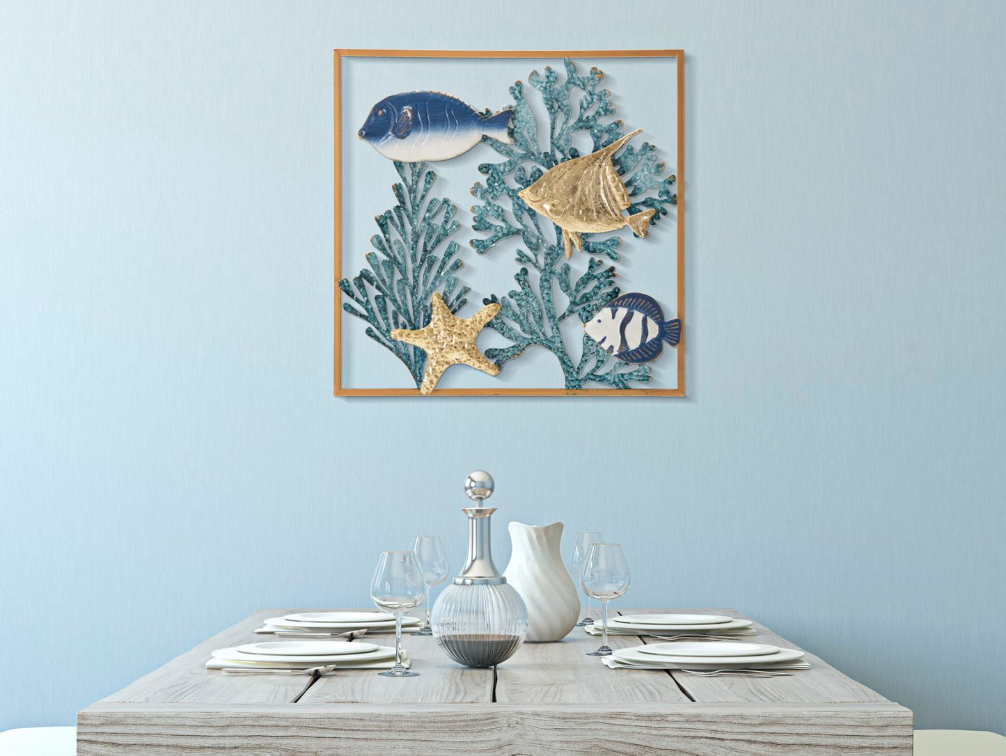 Decoratiune de perete din metal, Fish Multicolor, l50,2xA3,8xH50,2 cm (4)