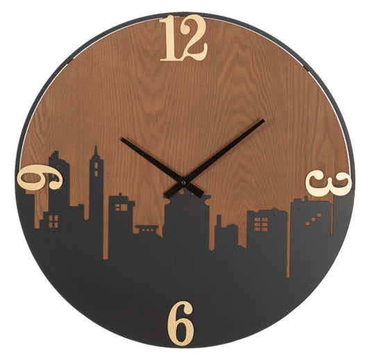Buy City wall clock Black / Brown / Gold, Ø60 cm online, best price, free delivery