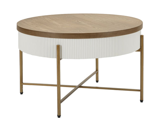 Buy MDF and wood coffee table, Tolosa White / Brown / Gold, Ø80xH48 cm online, best price, free delivery