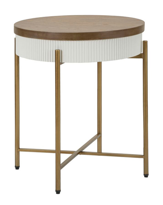 Buy MDF and wood coffee table, Tolosa White / Brown / Gold, Ø54.5xH61 cm online, best price, free delivery