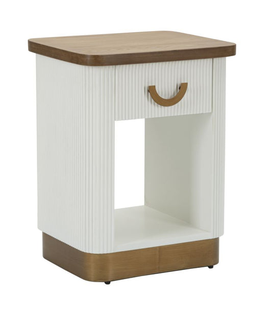 Buy Wooden bedside table, with 1 drawer, Tolosa White / Brown / Gold, L48xW40xH62 cm online, best price, free delivery