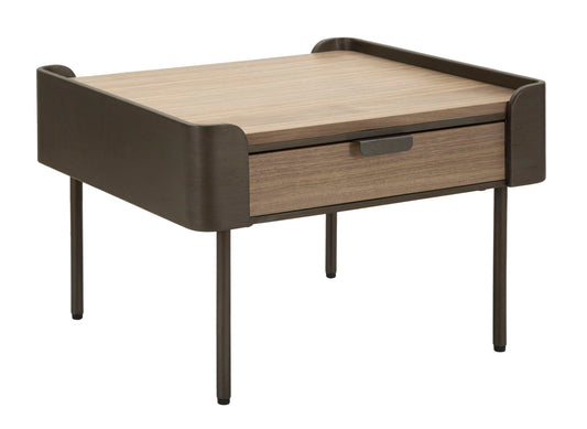 Buy Wood and metal coffee table, with 1 drawer, Toronto Gray / Brown, L60x60xH41 cm online, best price, free delivery