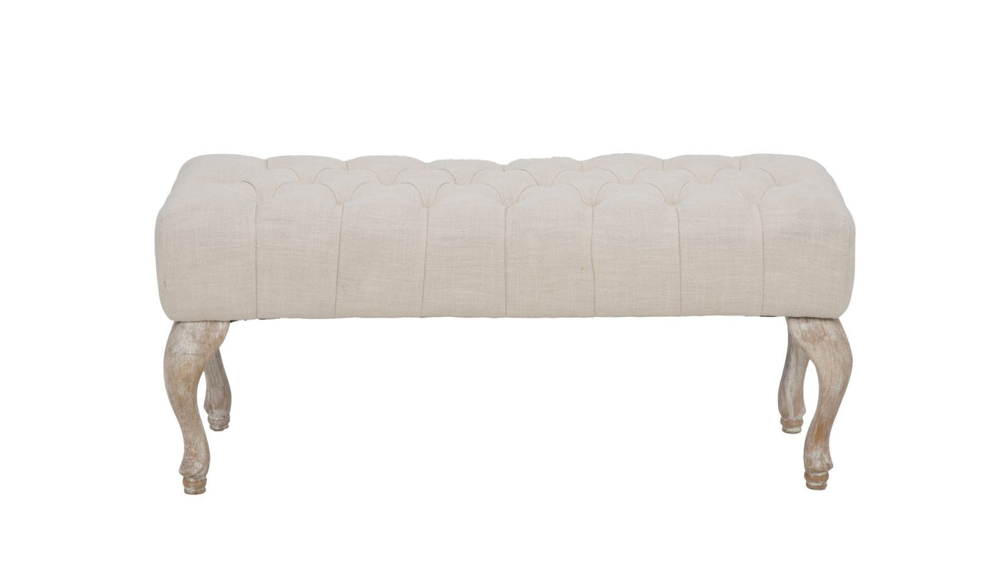 Buy Fabric-upholstered bench with Ivory Provenza wooden legs, L97xW42xH40 cm online, best price, free delivery
