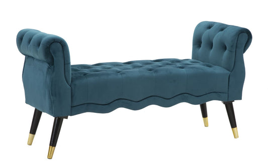 Buy Upholstered bench with fabric and wooden legs, Paris Velvet Teal / Black / Gold, L120xW40xH60 cm online, best price, free delivery