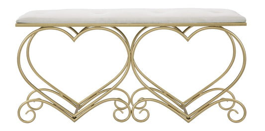Buy Upholstered bench with fabric and metal legs Heart Velvet Cream / Gold, l105xW37.5xH51.5 cm online, best price, free delivery