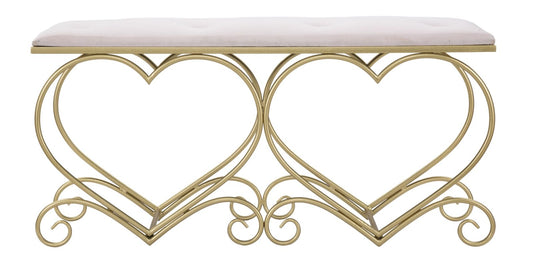 Buy Upholstered bench with fabric and metal legs Heart Velvet Pink / Gold, l105xW37.5xH51.5 cm online, best price, free delivery