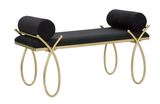 Buy Upholstered bench with fabric and metal legs Ribbon Black / Gold, l112.5xW49xH53 cm online, best price, free delivery