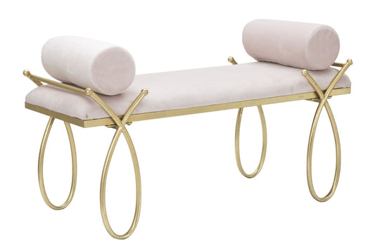 Buy Upholstered bench with fabric and metal legs Ribbon Pink / Gold, l112.5xW49xH53 cm online, best price, free delivery