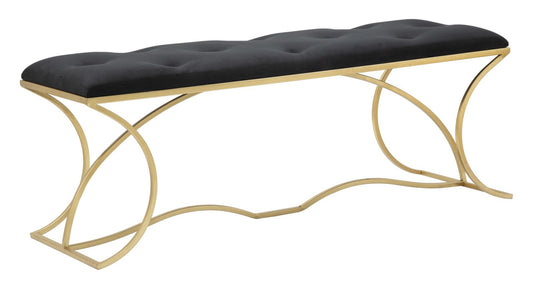 Buy Upholstered bench with fabric and metal legs, Sunshine Velvet Black / Gold, l120xW40xH45 cm online, best price, free delivery