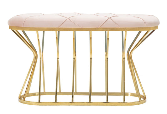 Buy Upholstered bench with fabric and metal legs, Zig Velvet Light Pink / Gold, l91xW38xH52 cm online, best price, free delivery