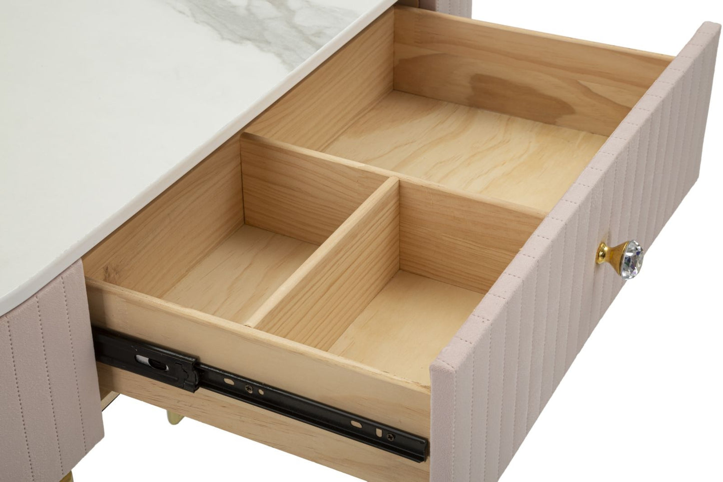 Consola din lemn si metal tapitata cu stofa, 1 sertar, Montpellier Roz Deschis / Auriu, l100xA43xH74 cm (5)