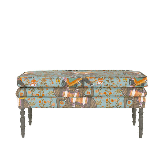 EDWARD Ottoman Bench - HINDUSTAN AQUAMARINE Linen_Furniture_Mindthegap