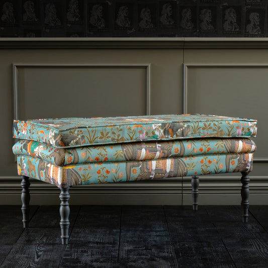 EDWARD Ottoman Bench - HINDUSTAN AQUAMARINE Linen_Furniture_Mindthegap