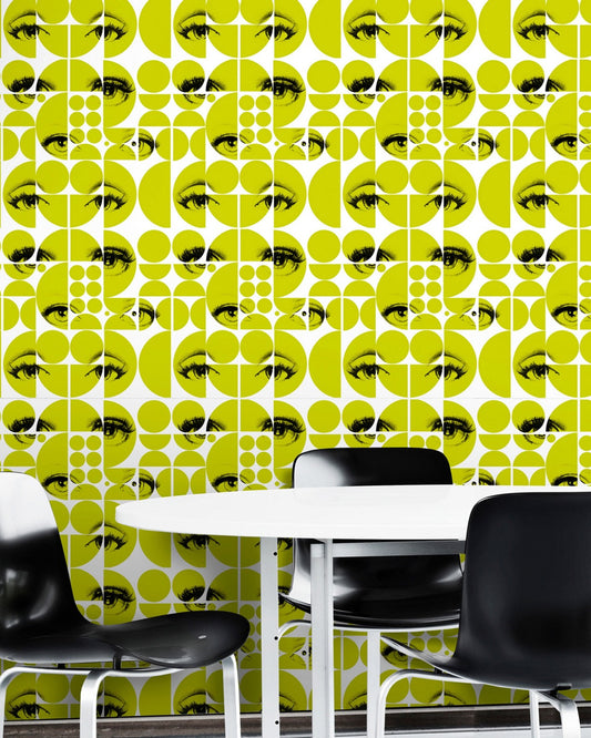 EYES AND CIRCLES Green Wallpaper_Wallpaper_Mindthegap