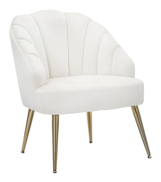 Buy Fixed armchair upholstered with fabric and metal legs, Shell Velvet Cream / Gold, l65xW69xH84 cm online, best price, free delivery