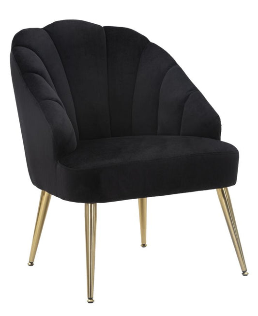 Buy Fixed armchair upholstered with fabric and metal legs, Shell Velvet Black / Gold, l65xW69xH84 cm online, best price, free delivery