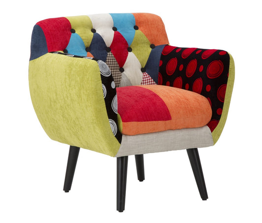 Buy Fixed armchair upholstered with fabric, with wooden legs Imperial New Patchwork Multicolor, l71xW63xH78 cm online, best price, free delivery