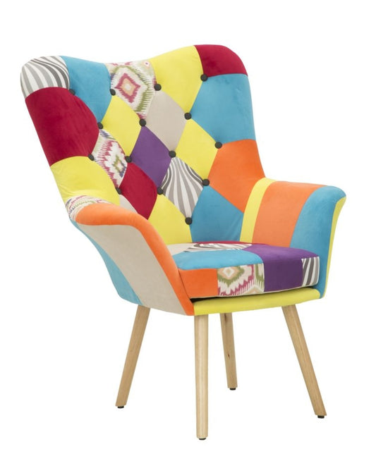 Buy Fixed armchair upholstered with fabric, with wooden legs Carthage New Patchwork Multicolor, l86xW85xH104 cm online, best price, free delivery