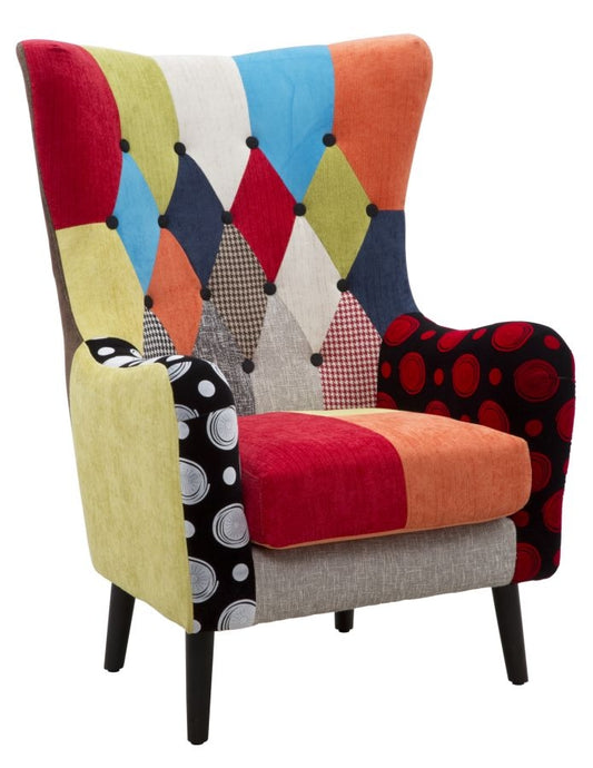 Buy Fixed armchair upholstered with fabric, with wooden legs Imperial Patchwork Multicolor, l73xW79xH106 cm online, best price, free delivery