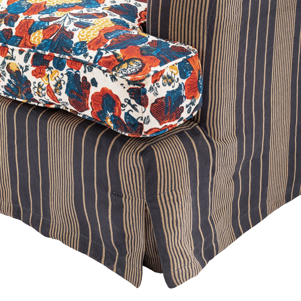 MONTPARNASSE SKIRTED CHAIR - REMONDINI FLORAL Fabric - NEWPORT STRIPES Heavy Linen Fabric_Furniture_Mindthegap