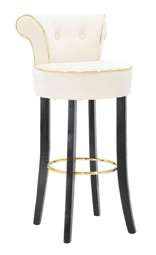 Buy Upholstered bar stool with fabric and wooden legs, Luxy Velvet Cream / Black / Gold, L46xW48xH96 cm online, best price, free delivery