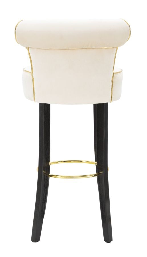 Scaun de bar tapitat cu stofa si picioare din lemn, Luxy Velvet Crem / Negru / Auriu, l46xA48xH96 cm (4)
