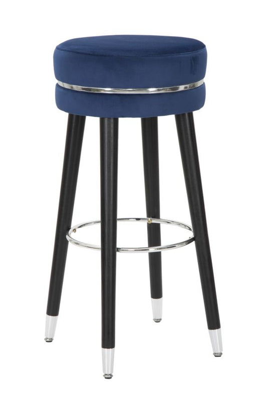 Buy Bar stool upholstered with fabric and wooden legs Paris Velvet Blue / Black / Silver, Ø35xH74 cm online, best price, free delivery