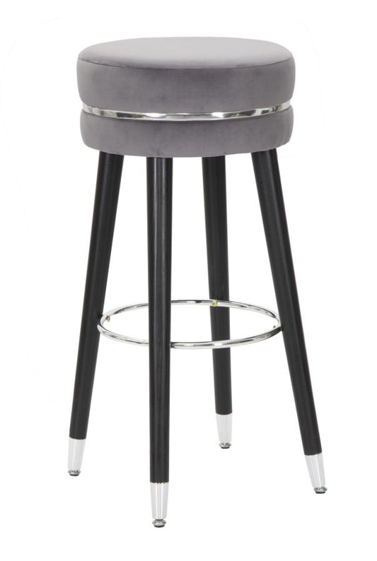 Buy Bar stool upholstered with fabric and wooden legs Paris Velvet Gray / Black / Silver, Ø35xH74 cm online, best price, free delivery