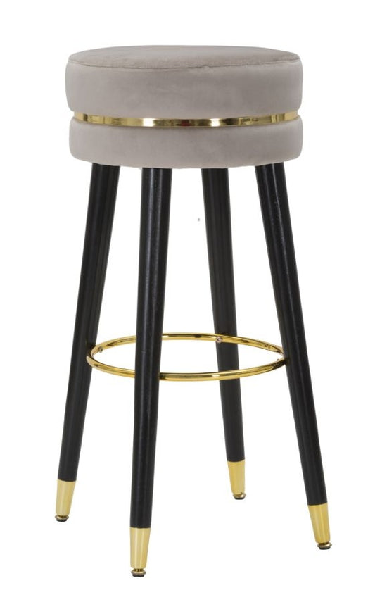 Buy Bar stool upholstered with fabric and wooden legs, Paris Velvet Gray / Gold, Ø35xH74 cm online, best price, free delivery