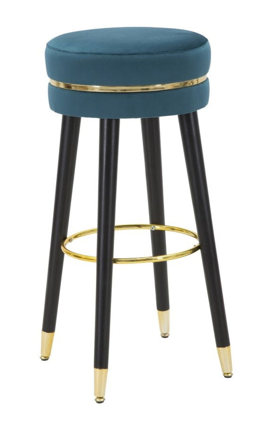 Buy Upholstered bar stool with fabric and wooden legs, Paris Velvet Teal / Black / Gold, Ø35xH74 cm online, best price, free delivery
