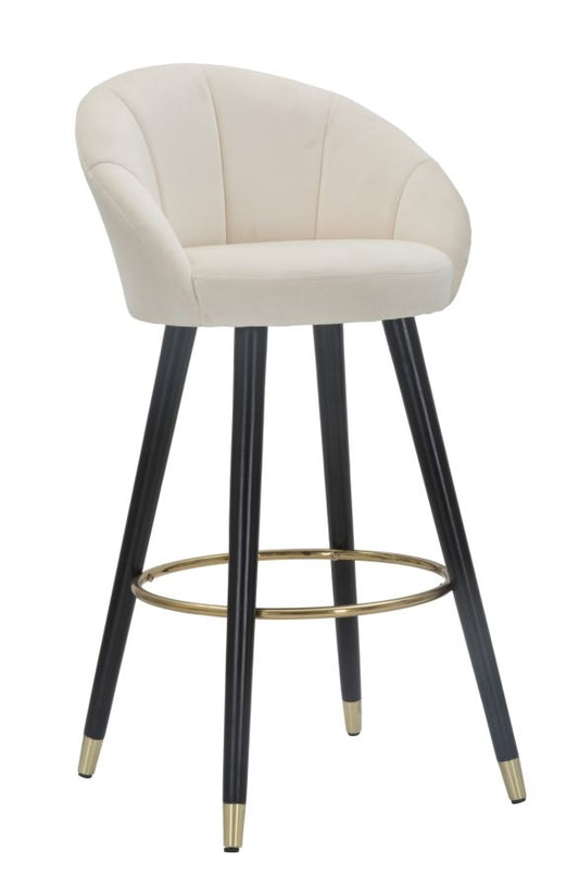 Buy Upholstered bar stool with fabric and wooden legs, Prague Velvet Cream / Black / Gold, L55xW56xH104 cm online, best price, free delivery