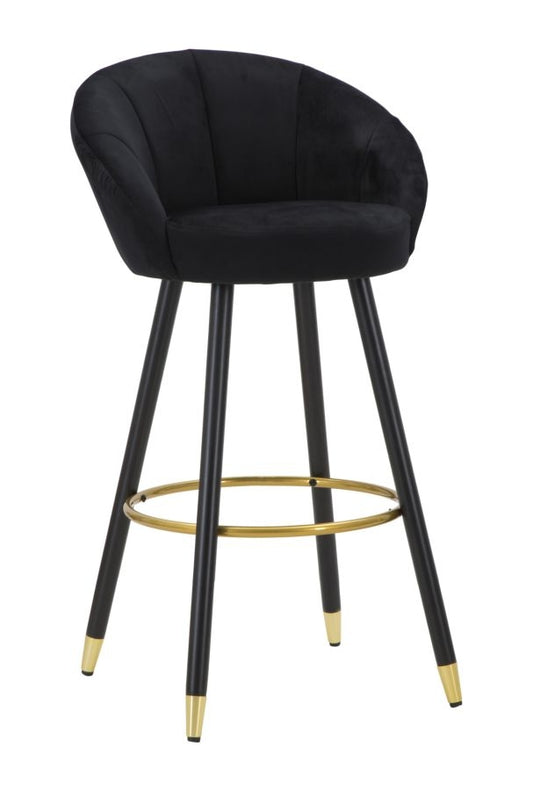 Buy Upholstered bar stool with fabric and wooden legs, Prague Velvet Black / Gold, L55xW56xH104 cm online, best price, free delivery