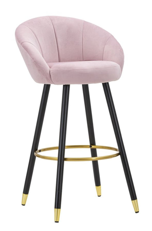 Buy Upholstered bar stool with fabric and wooden legs, Prague Velvet Pink / Black / Gold, L55xW56xH104 cm online, best price, free delivery