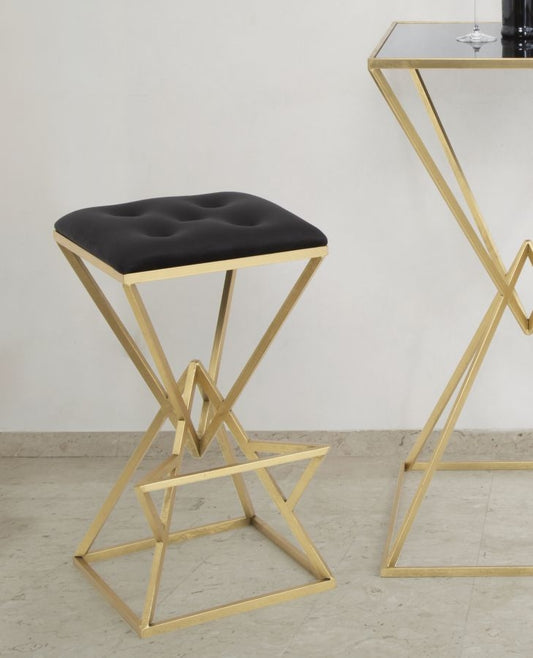 Buy Bar stool upholstered with fabric and metal legs Pyramid Black / Gold, L40xW40xH75 cm online, best price, free delivery