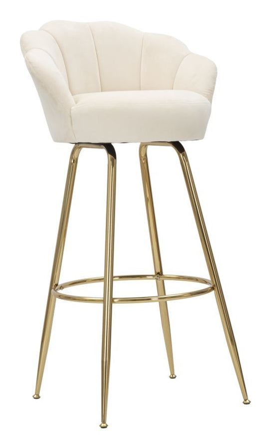 Buy Upholstered bar stool with fabric and metal legs, Vienna Velvet Cream / Gold, L55xW53xH110 cm online, best price, free delivery