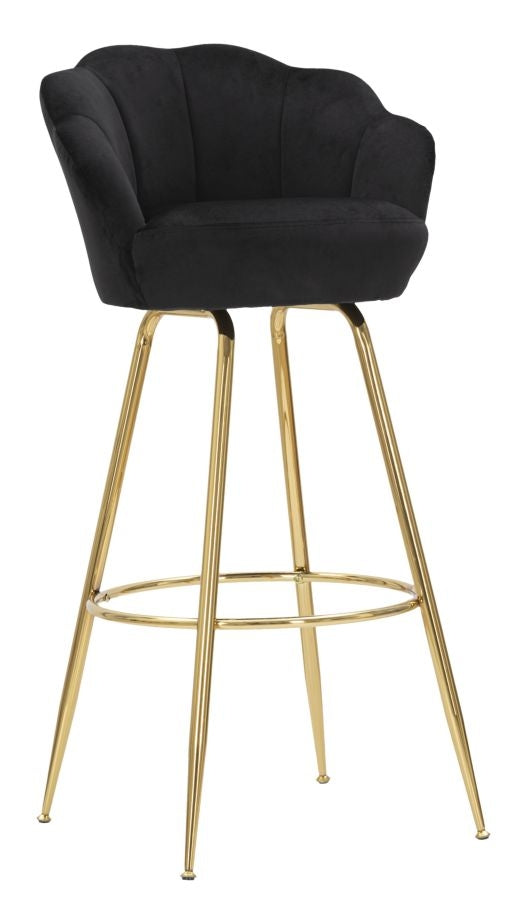 Buy Upholstered bar stool with fabric and metal legs, Vienna Velvet Black / Gold, L55xW53xH110 cm online, best price, free delivery