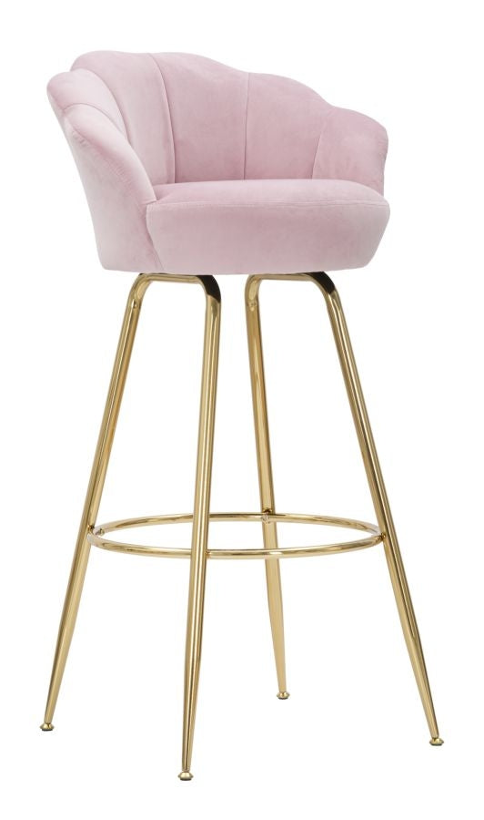Buy Upholstered bar stool with fabric and metal legs, Vienna Velvet Light Pink / Gold, L55xW53xH110 cm online, best price, free delivery
