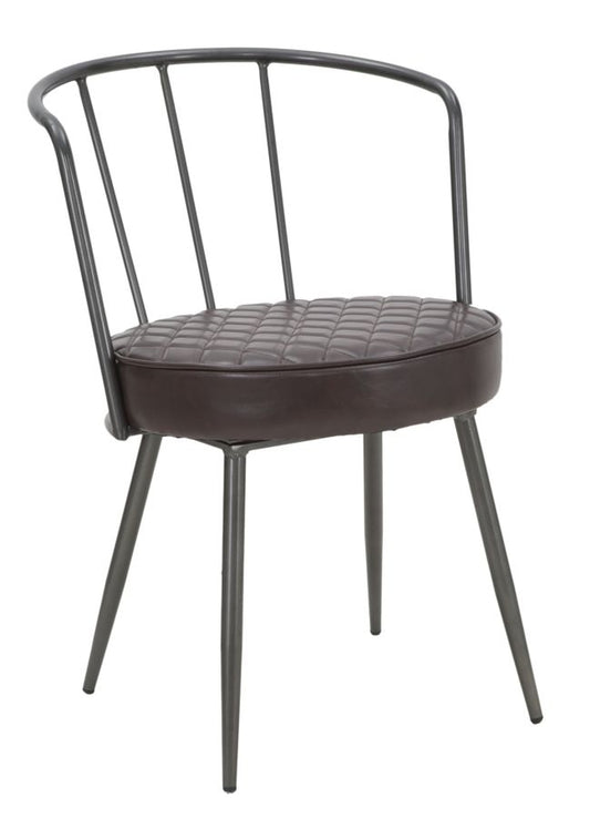 Buy Chair upholstered with ecological leather, with metal legs Iron Line Brown / Dark gray, L52xW58xH75 cm online, best price, free delivery