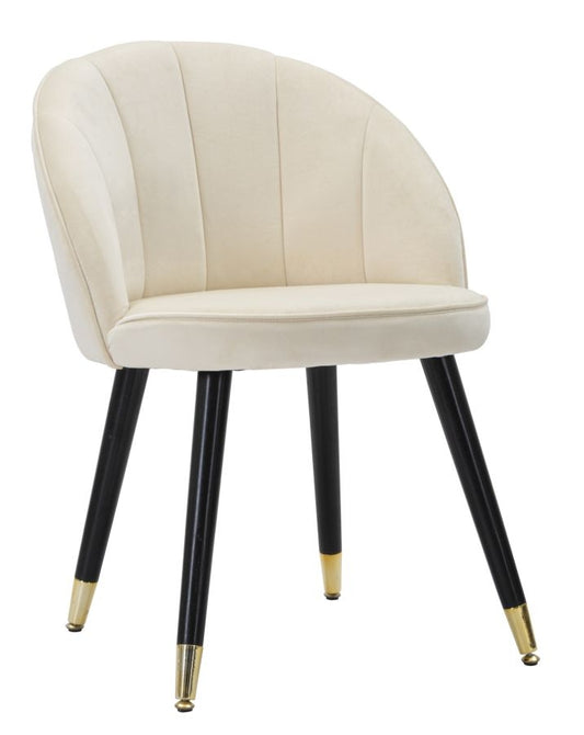Buy Upholstered chair with fabric and wooden legs, Loty Velvet Cream / Black / Gold, L57.5xW58xH80 cm online, best price, free delivery