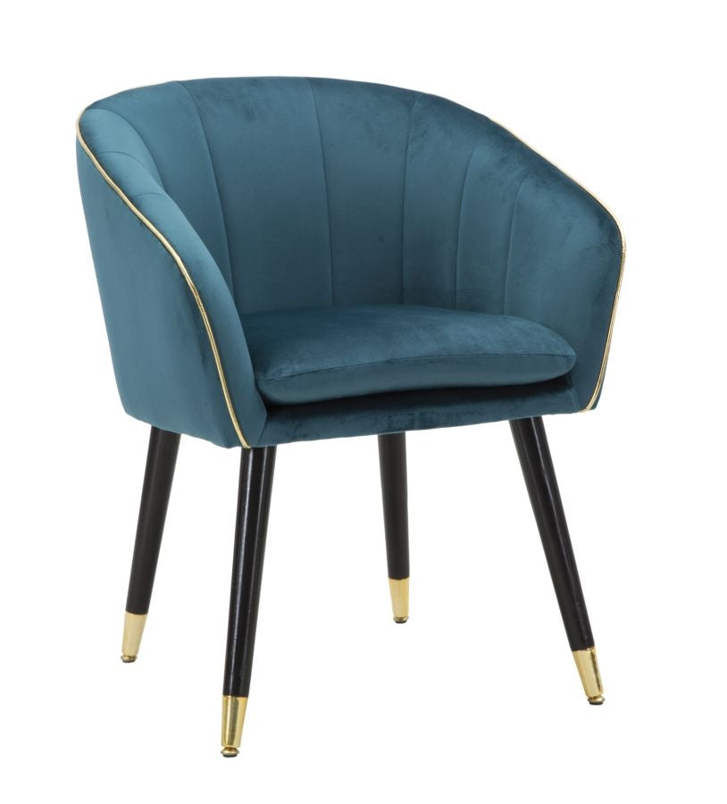 Buy Upholstered chair with fabric and wooden legs, Paris Velvet Teal / Black / Gold, L62xW58xH78 cm online, best price, free delivery