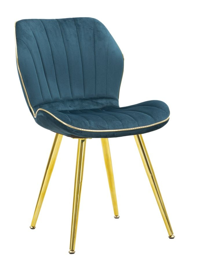 Set 2 scaune tapitate cu stofa si picioare metalice, Paris Space Velvet Teal / Auriu, l58xA46xH77 cm (2)