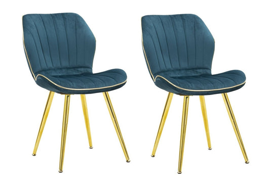 Buy Set of 2 upholstered chairs with fabric and metal legs, Paris Space Velvet Teal / Gold, L58xW46xH77 cm online, best price, free delivery