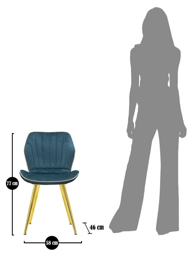 Set 2 scaune tapitate cu stofa si picioare metalice, Paris Space Velvet Teal / Auriu, l58xA46xH77 cm (9)