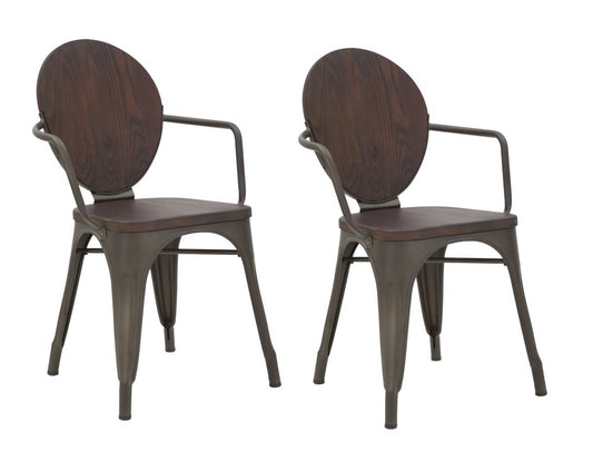 Buy Set of 2 chairs in pine wood and metal Harlem Walnut / Dark gray, L54xW51xH83 cm online, best price, free delivery