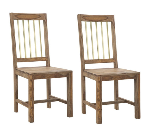 Buy Set of 2 chairs in Sheesham wood and metal Elegant Natural, L45xW50xH100 cm online, best price, free delivery