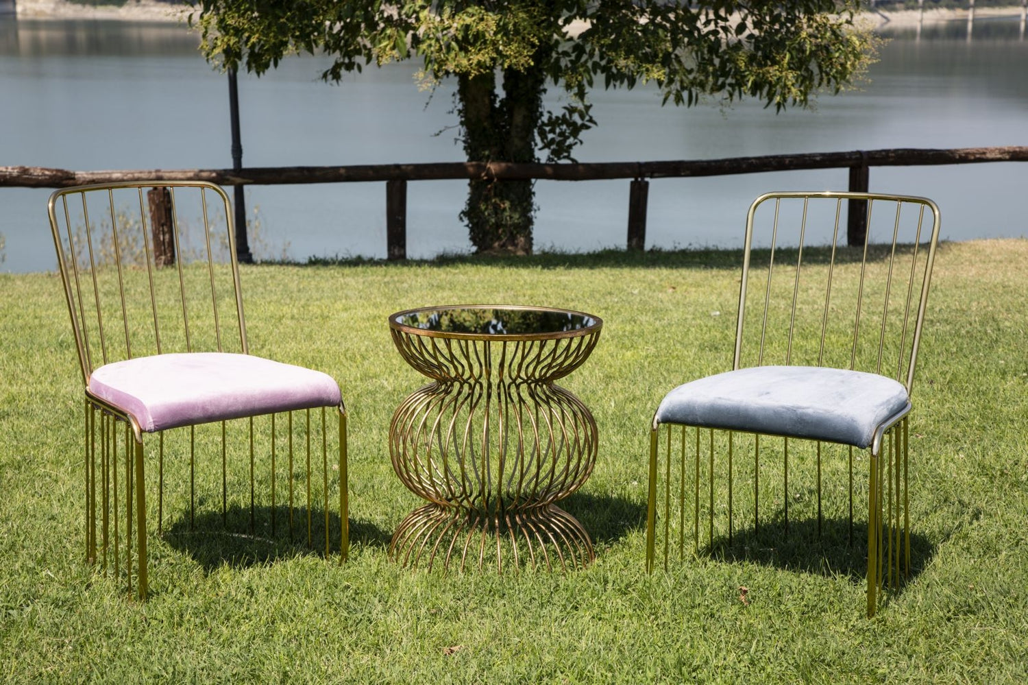 Set 2 scaune din metal, tapitate cu stofa Celeste Rose / Auriu, l47xA56xH82 cm (9)
