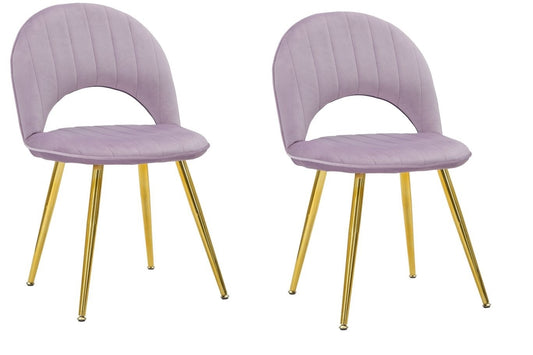 Buy Set of 2 chairs upholstered with fabric, with metal legs, Flex Velvet Lilac / Gold, l52xW48xH78 cm online, best price, free delivery