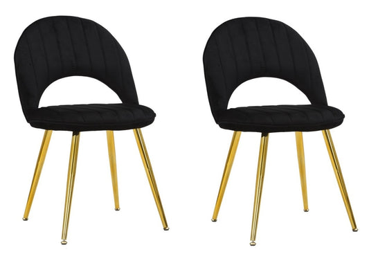 Buy Set of 2 chairs upholstered with fabric, with metal legs, Flex Velvet Black / Gold, L52xW48xH78 cm online, best price, free delivery