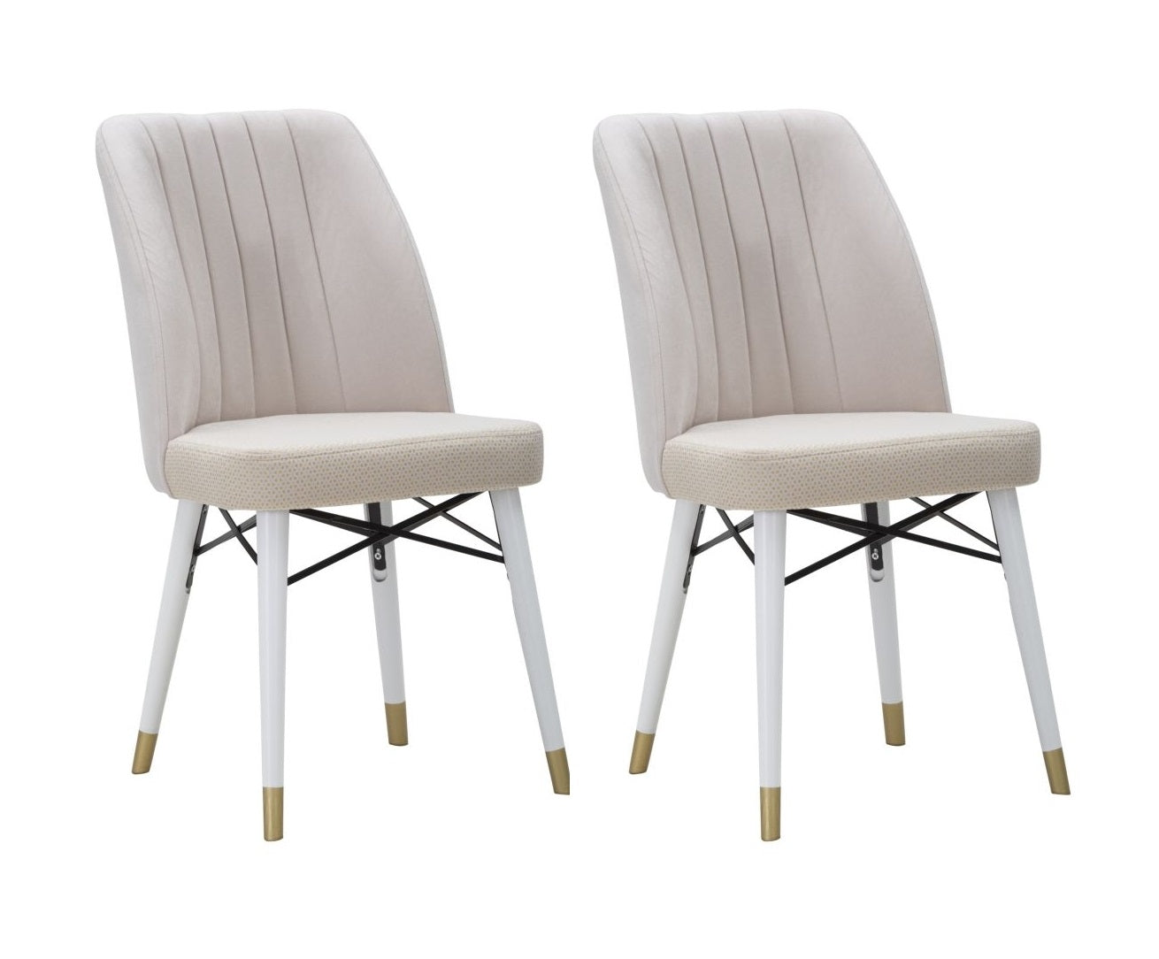 Buy Set of 2 chairs upholstered with fabric and wooden legs Bella Velvet Cream / White / Gold, L50xW49xH92.5 cm online, best price, free delivery